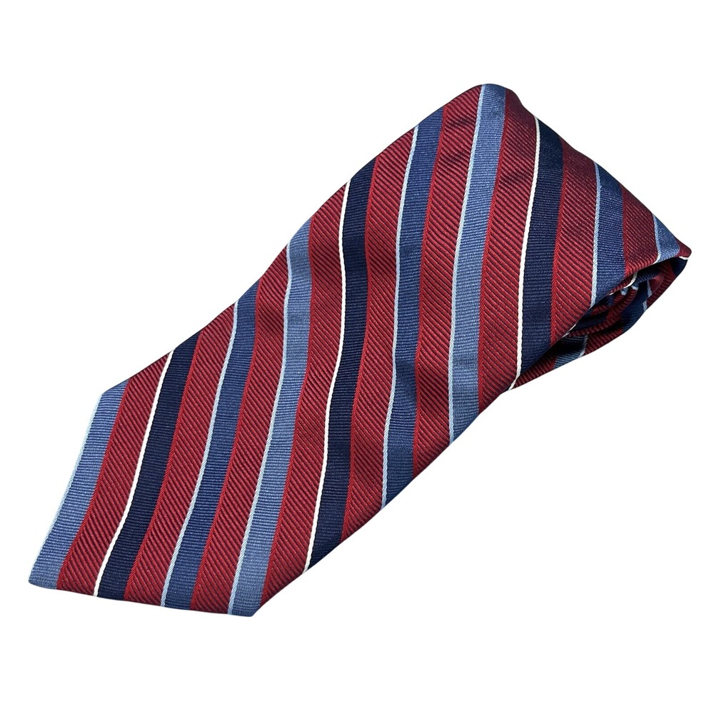 BREUER FOR PERLIS Red/Blue DIAGONAL STRIPES Handmade 100% SILK Men's NECK TIE